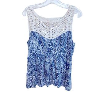 Anthropologie Deletta Crochet and Beaded Top Size L